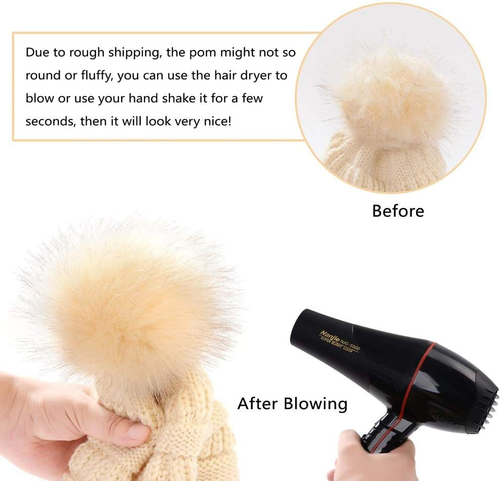 Women Knit Slouchy Beanie Chunky Baggy Hat with Faux Fur Pompom Winter Soft Warm Ski Cap