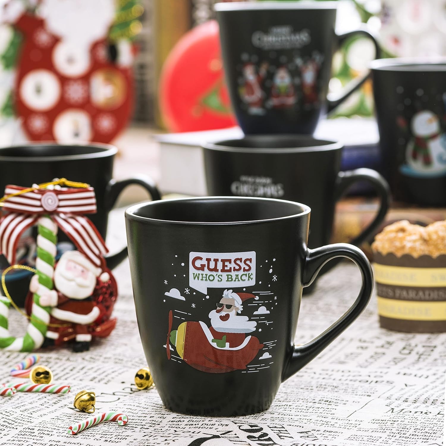 16 Oz Ceramic Christmas Theme Coffee Mug Set of 6, Best Coffee Mug for Your Christmas Gift, Party Occasion, Durable Durable Material,Sturdy Handles, Cappacino, Tea Cups,Birthday Gift,