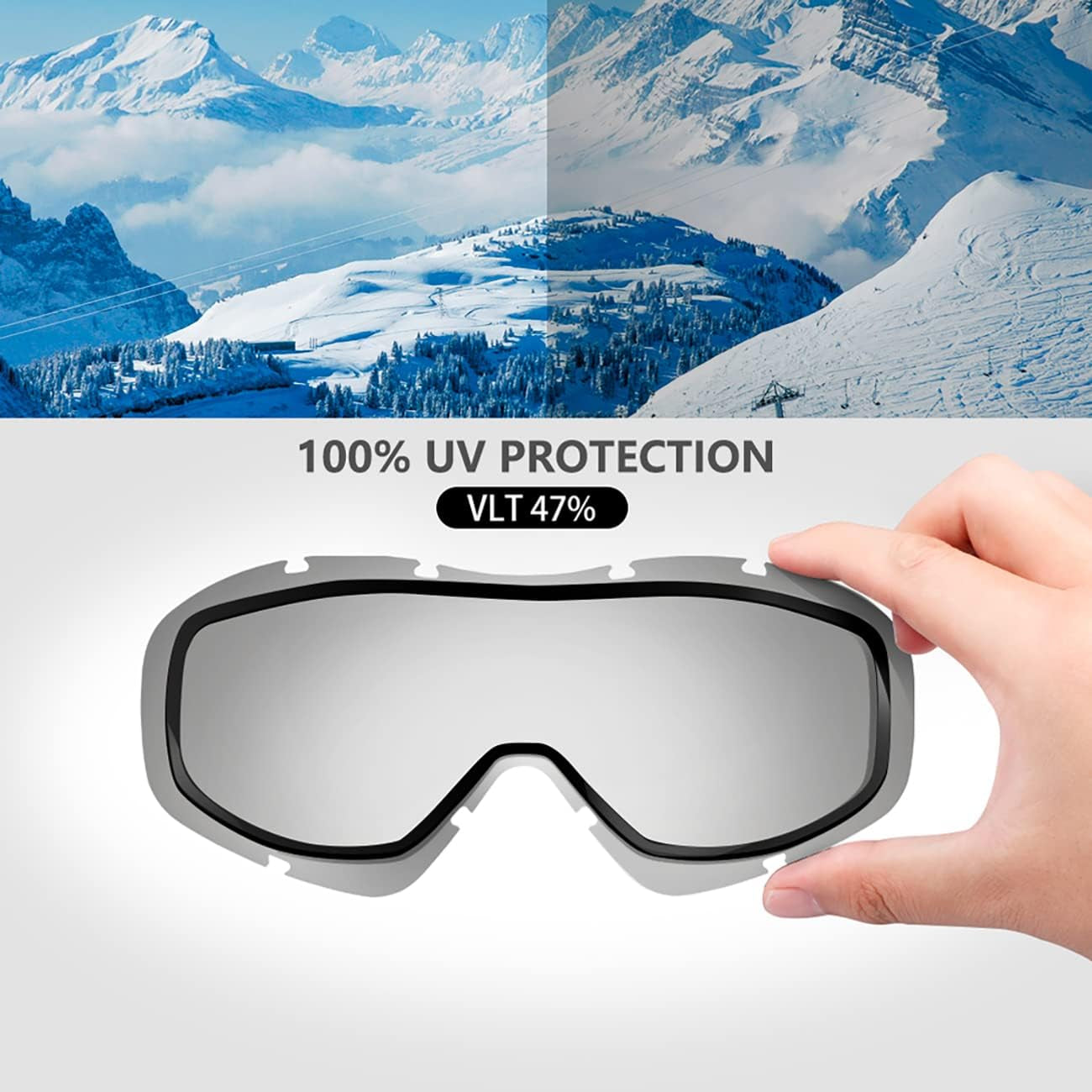 OTG Ski Goggles - over Glasses Ski/Snowboard Goggles for Men, Women & Youth - 100% UV Protection