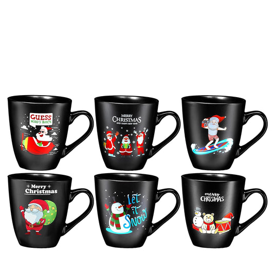 16 Oz Ceramic Christmas Theme Coffee Mug Set of 6, Best Coffee Mug for Your Christmas Gift, Party Occasion, Durable Durable Material,Sturdy Handles, Cappacino, Tea Cups,Birthday Gift,