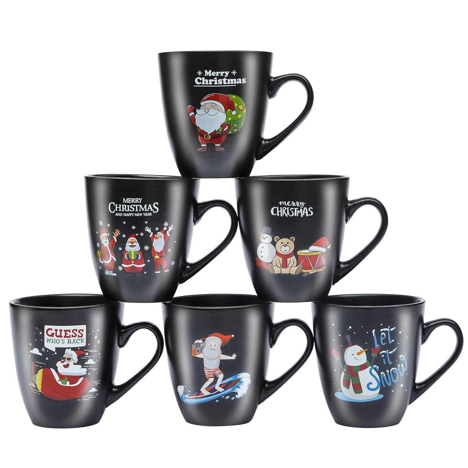 16 Oz Ceramic Christmas Theme Coffee Mug Set of 6, Best Coffee Mug for Your Christmas Gift, Party Occasion, Durable Durable Material,Sturdy Handles, Cappacino, Tea Cups,Birthday Gift,