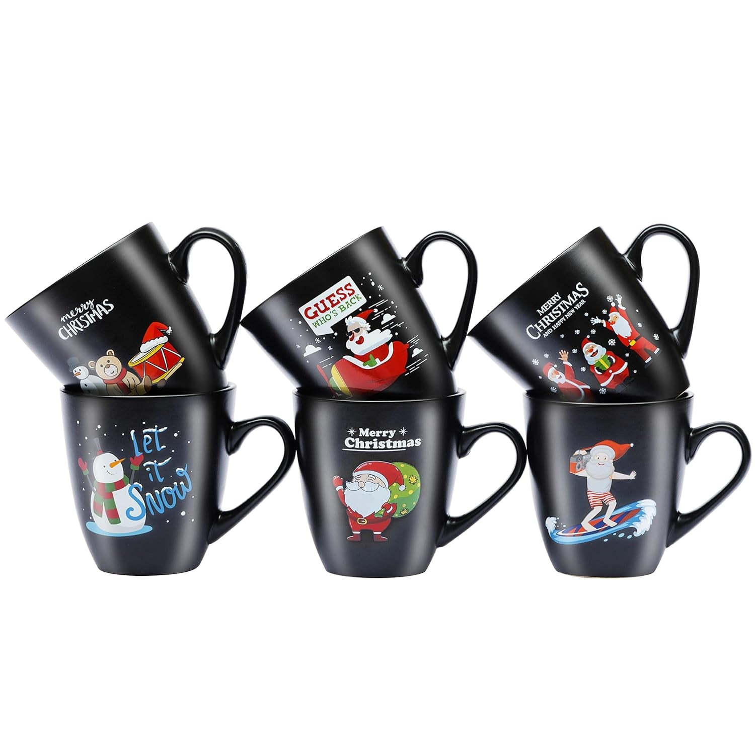 16 Oz Ceramic Christmas Theme Coffee Mug Set of 6, Best Coffee Mug for Your Christmas Gift, Party Occasion, Durable Durable Material,Sturdy Handles, Cappacino, Tea Cups,Birthday Gift,