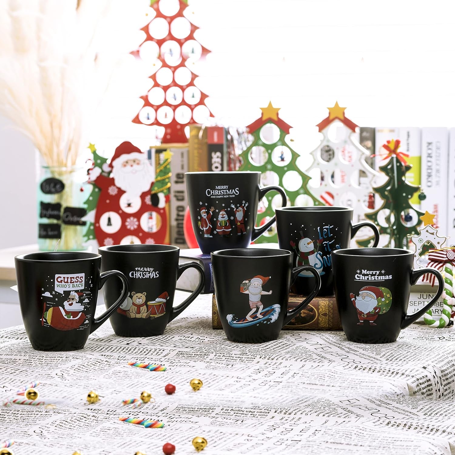 16 Oz Ceramic Christmas Theme Coffee Mug Set of 6, Best Coffee Mug for Your Christmas Gift, Party Occasion, Durable Durable Material,Sturdy Handles, Cappacino, Tea Cups,Birthday Gift,