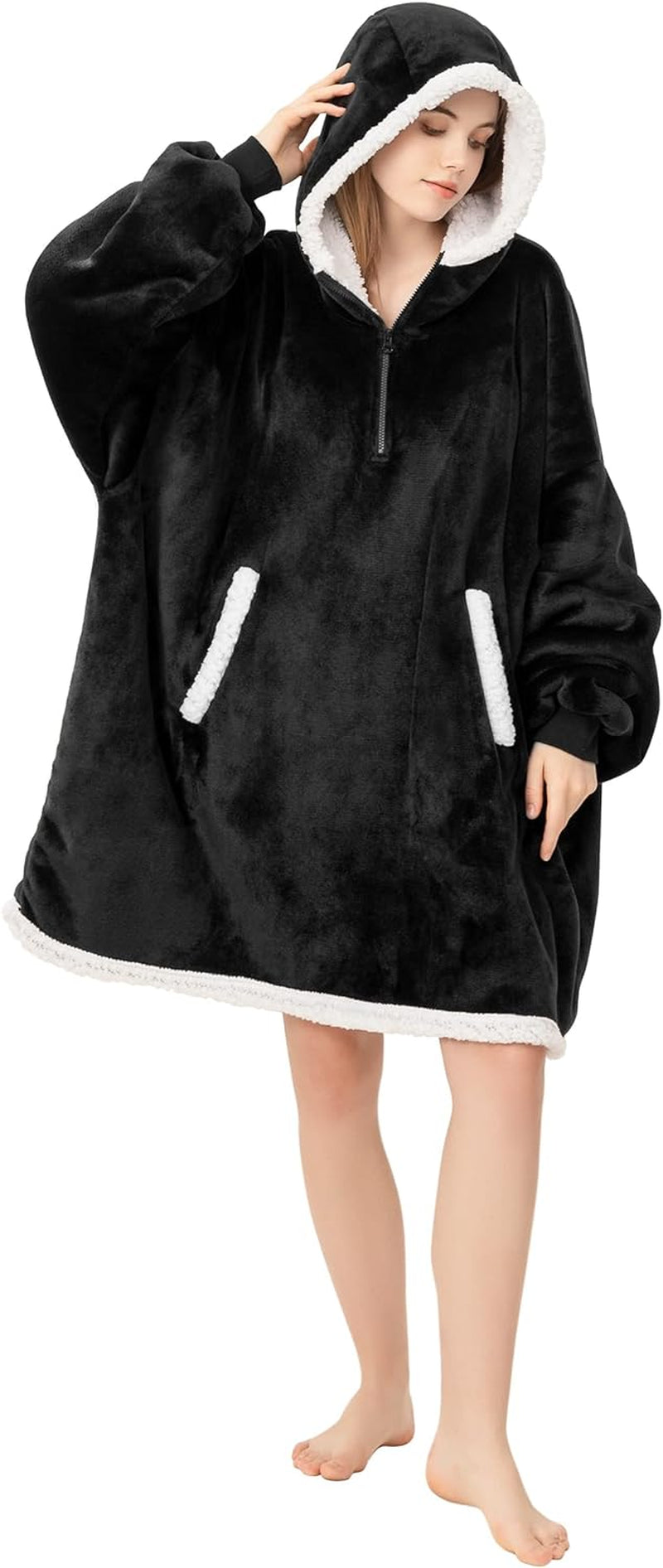 Blanket Hoodie Wearable Blanket, Super Soft Warm Oversized Blanket Sweatshirt Flannel Sherpa Blanket